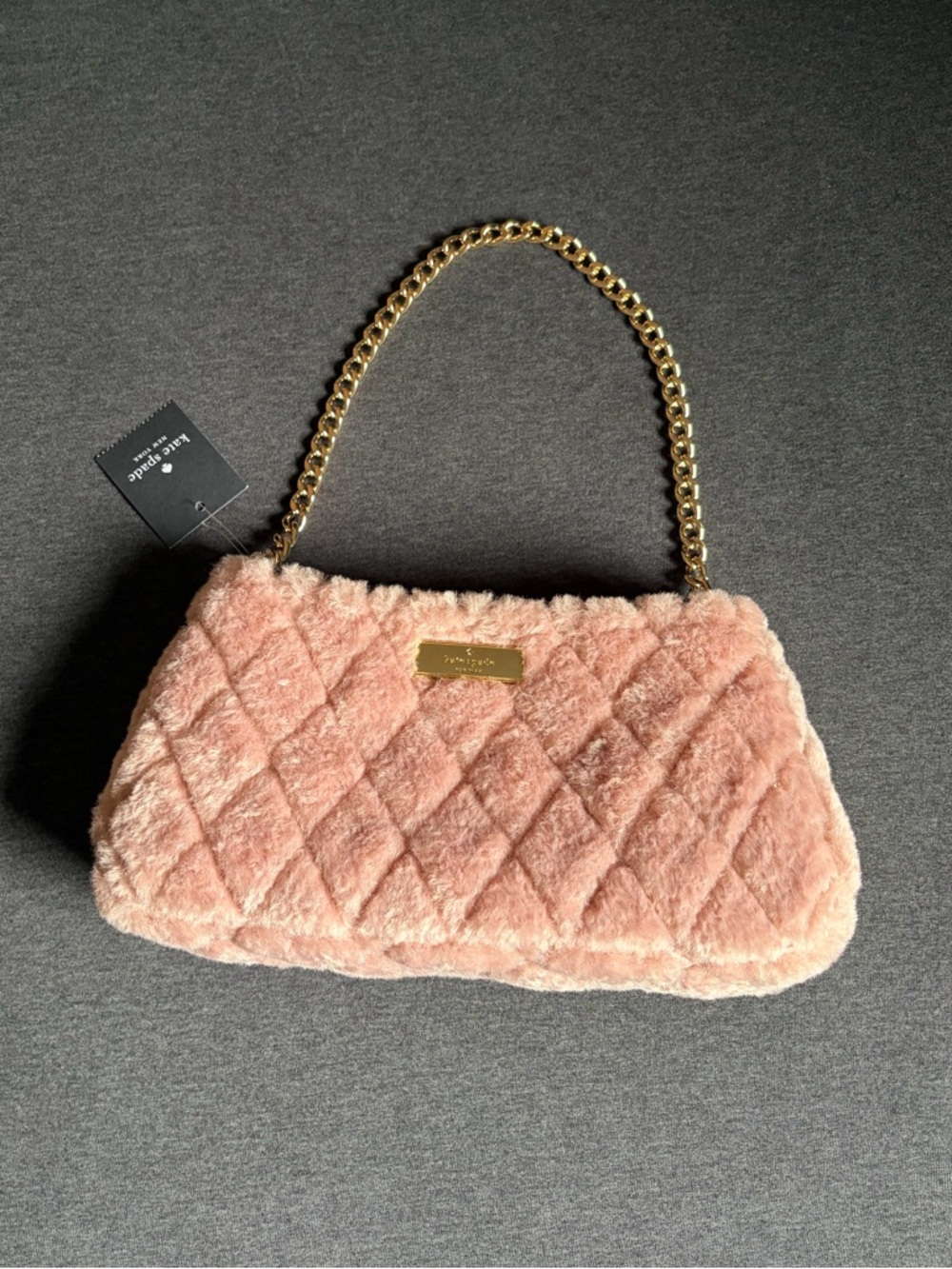 NEW kate spade Quilted Blush Faux-Fur Shoulder Bag with Gold Chain